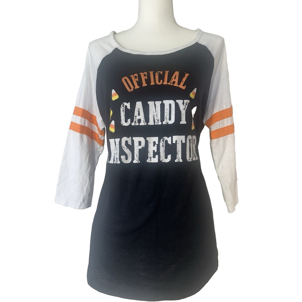 Official Candy Inspector  Women's Graphic Halloween Shirt Raglan Sleeves Size XL